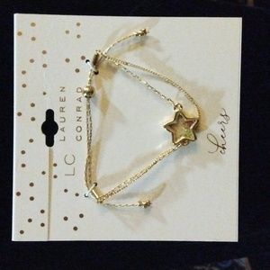 Lauren Conrad Gold Star w/ Green,White & Pink Beads Adjustable Bracelet